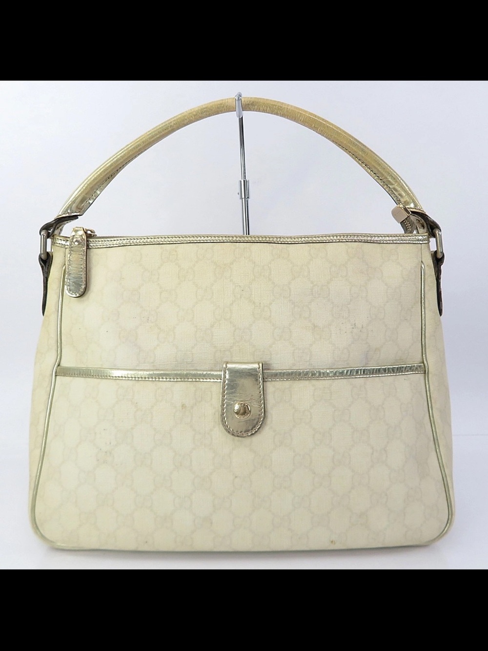 Gucci Cream Monogram Shoulder Bag with Metallic Trim